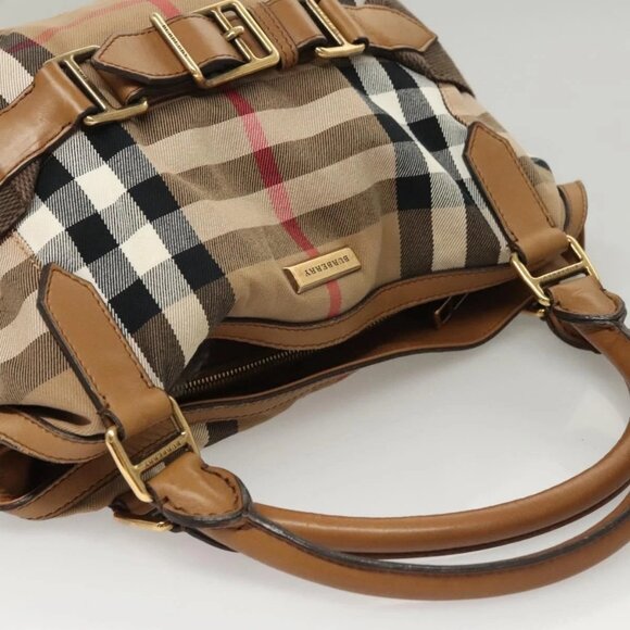 BURBERRY Nova Check Hand Bag Canvas 2way Beige Gold Auth - Picture 6 of 16